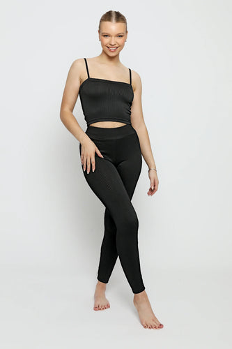 TEXTURED STRIPE CROP TOP - BLACK