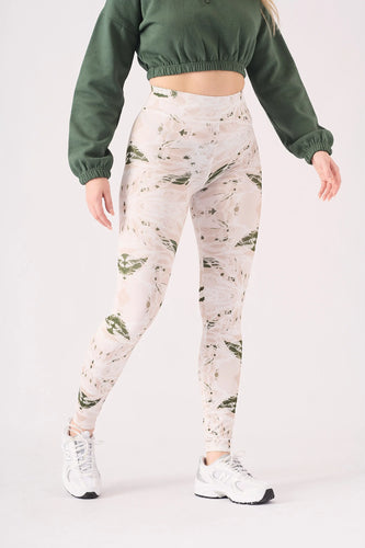 PRINTED DIPPED WAISTBAND LEGGINGS - GREEN STONE