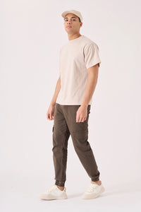 SLIM STRETCH CARGO TROUSERS - DARK BROWN