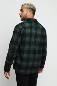 PLAID FLANNEL CHECK SHIRT - DARK GREEN AND BLACK