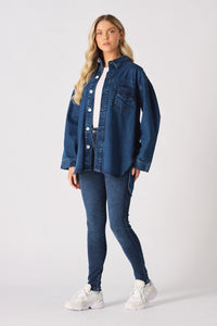 OVERSIZED LONG SLEEVE DENIM SHIRT - DARK BLUE