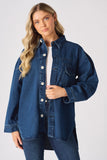 OVERSIZED LONG SLEEVE DENIM SHIRT - DARK BLUE